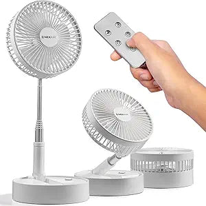 NEXAIR 8" Foldable Fan, Oscillating 4 Speed Portable Fan Adjustable Height 14ΓΓ40", Remote Controlled folding Fan with 10,000mAh Rechargeable Battery, Quiet Floor Fan For Bedroom, Great Fan For Travel