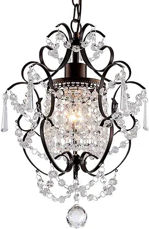 Modern Mini Crystal Chandelier,Iron Bronze Crystal Light Fixtures Ceiling Mount 1 Light Small Chandeliers for Bedroom Elegant Hanging Lighting for Girls Room Dining Room Closet Kitchen Island