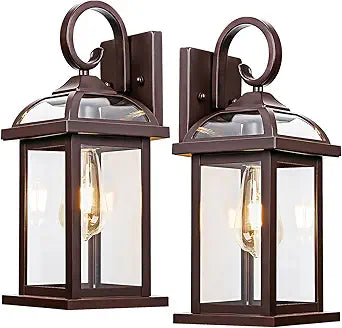 Bronze Outdoor Wall Lanterns Aluminum Anti-Rust Porch Lights 2-Pack, Exterior Light Fixtures IP65 Waterproof Clear Glass Brown Outdoor Sconces Lamps Wall Mount, Oil Rubbed Bronze