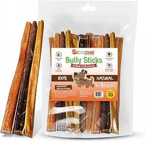 Scoochie Pet Bully Sticks for Dogs - 12in Natural Dog Treats & Chews, 10 Pack - High-Protein, Low-Fat Chews