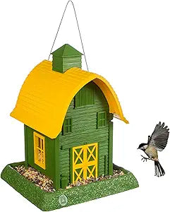 North States Village Collection Green Barn Birdfeeder: Easy Fill and Clean. Squirrel Proof Hanging Cable included