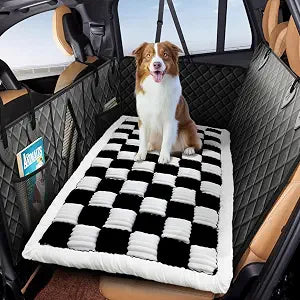 Backseat Extender Pet Bed Mat, Deluxe Dog Bed for Car Back Seat, Non-Slip Dog Mat for Truck Back Seat Cover with Hard Bottom, Plaid Backseat Dogs Bed for Car Trucks SUVs (57.8" * 26.7" inch)