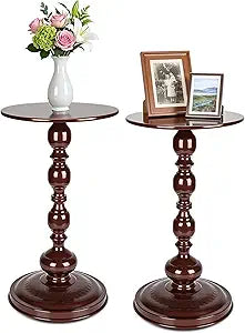Novabright 2 Set Small Round Side Tables Metal End Table Coffee Drink Table for Small Space Matte Drink Accent Tables Vintage Roman Style for Living Room, Bedroom, Narrow Corners, Sofa Couch (Brown)