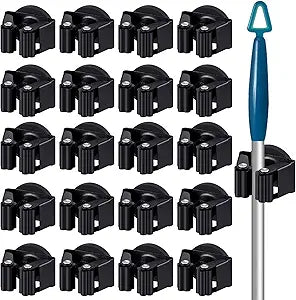 Vercraft 20 Pcs Magnetic Mop Broom Holder Movable Magnetic Broom Holder Rack, Anti Slip Wall Mounted Utility for Cleaning Tools, Garage, Kitchen, Laundry, Garden (Black)