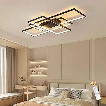 Jaycomey Dimmable Ceiling Light, Black Modern LED Ceiling Lamps with Remote Control, 50W Acrylic Square Flush Mount Ceiling Light Fixture for Living Room Dining Room Bedroom Kitchen
