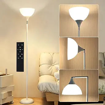 Torchiere Floor Lamp, 76" Tall Light Stand Lamp Dimmable with Remote, White