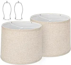 drum lamp shades Set of 2 for table lamps  11.6" Top x 12.6" Bottom x 9.8" High, Qvtekn Medium Beige Lampshades for floor lamps (Spider Fitter), Natural Linen Handcrafted with Easy Assembly