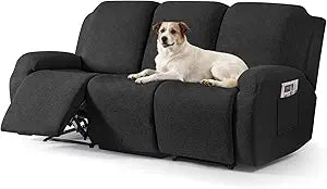 Timeles Recliner Covers for 3 Seater Reclining Couch Covers Sofa Slipcover Furniture Protector for Dogs and Pets Stretch Soft Washable (Three-Seater, Black)