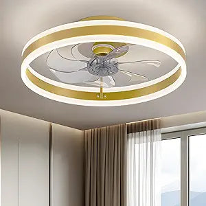 KDG 19.7" Low Profile LED Ceiling Fans with Light, Reversible Flush Mount with Remote and 6 Winds Speeds Fan Lighting, 3 Colors Dimmable for Bedroom, Living Room, Kids, Dinning Room, Kitchen (Gold)