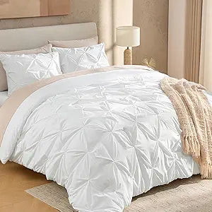 Andency Oversized Queen Pinch Pleat Comforter Set (98"x98"),3 Piece Lightweight Pintuck Bedding Comforters & Sets, Fluffy Down Alternative Comforter with 2 Pillow Shams for All Season,White