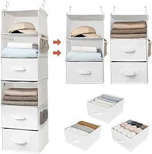 GRANNY SAYS 6-Shelf Hanging Organizer for Closet, Separable to 2 Pack 3-Shelf Hanging Shelves, Organization and Storage with 3 Different Drawers, 4 Side Pockets, White, 1-Pack