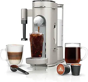 Ninja Pod and Grounds Specialty Single Serve Coffee Maker, K-Cup Pod Compatible, Brews, Compact Design, Built-in Milk Frother, 56 Ounces Reservoir, 6 Ounces Cup to 24 Ounces Mug Sizes, Stone, PB051ST