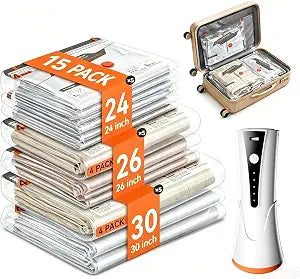Vacuum Storage Bags for Clothes with Wireless Pump,15 pack