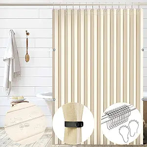 South to East Waterproof Shower Curtain for Bathroom, Folding Fabric Shower Curtain with Magnets, No Liner Required, 72x72 Inch Heavy Duty Thick Magnetic Shower Curtains, Stainless Steel Hooks, Beige