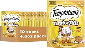 Temptations Tender Fills Crunchy and Soft Adult Cat Treats, Roasted Chicken Flavor, 4.6 oz. Pouch (Pack of 10)
