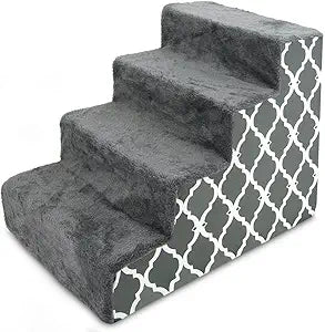 Best Pet Supplies Dog Stairs & Steps - Foam Steps for Small Dogs & Cats, Non-Slip Indoor Balanced Pet Step Support, Dog Ramp, No Assembly, Gray Lattice Print, 4-Step (18-inch Height)