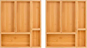 bamboo drawer organizer Set,expandable drawer dividers,wooden storage organizers,drawer organizers for kitchen, bathroom,flatware,Tea Bag Organizer (2 X 5PCS Natural)