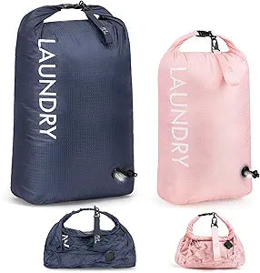 WiseBoy Compression Laundry Bag 2 Pack, Pump-Free Space Saving Travel Laundry Bag, Waterproof Odor-Resistant Dirty Clothes Bag for Suitcase, Wet Dry Gym & Swim Organizer (Navy Blue & Pink)
