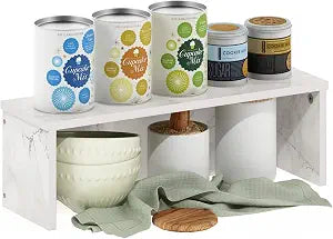 Furinno Helena Kitchen Counter Stackable Organizer Shelf, Set of 1, 18-Inch, Marble White