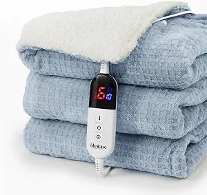 Heated Blanket Electric Blanket Twin Waffle, 62x84 Inches Sherpa Fleece Fast Heating Blanket 6 Heating Levels & 10 Hours Auto Off ETL Certification,Haze Blue Twin