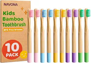 10 Kids Bamboo Toothbrushes with Soft Bristles, Toddler Toothbrush Aage 2-4