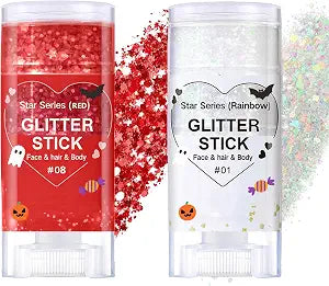 2PCS Face Glitter Stick for Hair Face Body, Waterproof Long Lasting