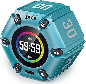 Pomodoro Timer, Magnetic Visual Timer with Flip Countdown, Silent & Alarm, Tools for Anyone, Cube Digital Timer for for Work, Kitchen Cooking, Study, 3/5/10/25/30/60min & Custom Countdown - Turquoise