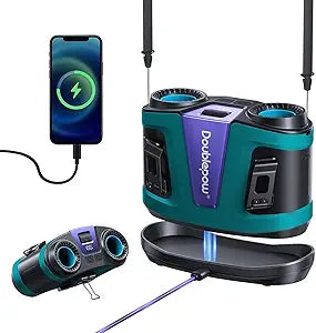 Doublepow 24000mAh Portable Waist Fan, Personal Fan, Dual Air Ducts Motors, 2026 Upgrade Equipped Charging Dock Storm Mode 1-100 Roller Adjustmen, Wearable Neck Clip On Belt, for Outdoor, Work (Blue)