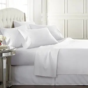 Danjor Linens Bed Sheet Set Queen Size for Hot Sleepers, Hotel Premium Sheets with 4 Pillowcases, Lightweight Brushed Microfiber Deep Pockets, Breathable Cooling 6 Piece Bedding Sets, White