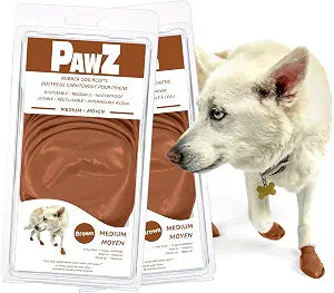 PawZ Rubber Dog Boots for Medium Paws - All-Weather Waterproof Dog Shoes, Anti-Slip Traction for Rain, Snow, Mud & Hot Pavement - Pull-On Dog Booties, Brown - Medium (2.5" - 3") - Pack of 24