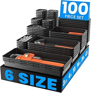 A-LuGei   & 100PCS Tool Box Organizer Tray SetFits 100+ Tools Black Plastic Drawer Divider Desk Drawer Organizer Garage Organization for Rolling Tool Chest Cart Workbench Office Storage