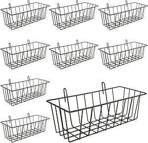 10 PCS Wire Baskets Wall Grid Panel Hanging Wire Basket Hanging Wall Baskets No Drilling Wall Hanging Baskets Grid Wall Storage Basket for Kitchen Bathroom Home Decor Supplies, Black