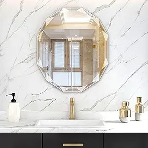 Bathroom Mirrors for Over Sink, Round Frameless Mirrors for Wall, 23.5x27.5 Inch Beveled Bathroom Mirror, Bathroom Vanity Circle Mirror for Bedroom Living Room Entryway Home Decor
