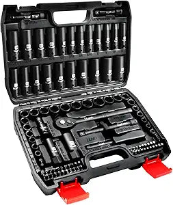 LLNEDL Impact Socket Set 3/8 Drive,95Pcs Deep&Shallow Socket Wrench Set,6 Point Metric&Standard Full |5/16"-3/4",8-22mm| with Spark Plug Sockets,72T Ratchet Handle, Screwdrivers for Automotive&Home