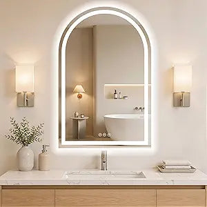 Arched LED Bathroom Mirrors with Lights 30"x40" LED Mirror for Bathroom,Led Vanity Mirror, Anti-Fog,LED Mirrors with Light, Anti-Fog, Dimmable, 3 Color, Shatterproof, Touch Sensor