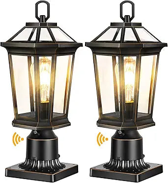 VIANIS Outdoor Post Lights Hardwired 120V, Dusk to Dawn Lamp Posts Outdoor Lighting, Waterproof Lamp Post Light Fixture with Pier Mount Base, Anti-Rust Outdoor Post Lantern for Patio Porch, 2Packs