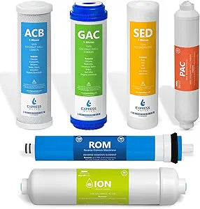 Express Water  6 Month Deionization Reverse Osmosis System Replacement Filter Set  6 Filters with 100 GPD RO Membrane  10 inch Size Water Filters