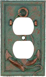 Top Brass Nautical Anchor & Rope Electrical Cover Wall Plate Bronze/Verdigris Finish - Single Switch, Double, Rocker, Outlet (Outlet)