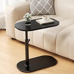 C Shaped End Table Adjustable Height, 360Swivel Couch Table That Slide Under, Mobile C Shaped Side Table for Bed and Sofa, Rotating C Small Coffee Tables for Small Spaces (Black)
