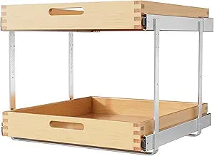 2 Tier Pull Out Drawers for Cabinets 21" W x 21" D, Heavy-Duty Slide Out Wood Drawer Shelf, Pull Out Cabinet Organizer 100 lbs Capacity, Base Cabinet Organization for Kitchen, Pantry