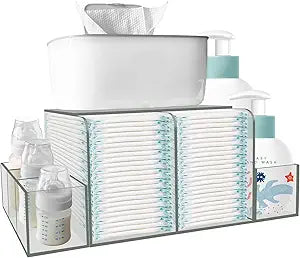 GILPWA Diaper Caddy, Baby Changing Table Organizer, Detachable Clear Acrylic Diaper Storage for Wipe Dispenser, Wipe Warmer and other Diapering Essentials