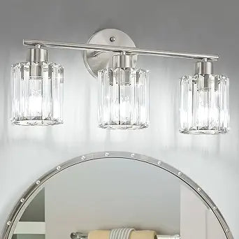 Modern Brushed Nickel Crystal Bathroom Light Fixtures,3-Light