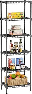 Golpart 6 Tier Shelf Adjustable Storage Mesh Gaps Metal Utility Shelves Wire Shelving Unit Organizer Rack for Home Kitchen Office Bathroom Pantry Room10 D x 16" W x 60" H Black