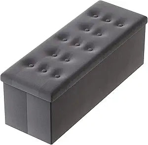 PRANDOM Jumbo Ottoman with Storage [1-Pack] Velvet Folding Small Square Foot Stool with Lid for Living Room Bedroom Coffee Table Dorm Dark Grey 43x15x15 inches