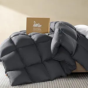 Goose Down Fiber Comforter Queen Size  All Season Naturally Breathable Down Comforters, Luxury Hotel Collection Duvet Insert with 8 Corner Tabs, Cotton Fabric & Baffle Box (Dark Gray,50oz)