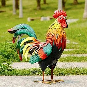 Kircust Metal Rooster Garden Statue Outdoor Decor Yard Art Chicken Decoration for Home Patio Lawn Backyard Farmhouse Kitchen