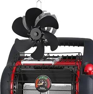 Wood Stove Fan Compatible for Buddy Heater, Heat Powered Fireplace Fan with Bracket Compatible for Mr Heater Propane Log Burner Wood Burning Stove Accessory for Camping Outdoor Indoor Use (Black)