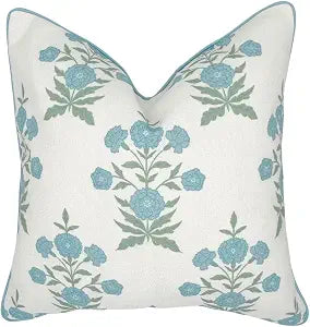 Jillien Harbor Amelia 20" x 20" Floral Throw Pillow Cover Blockprint 50 cm x 50 cm Grandmillennial Home Decor (20" x 20")