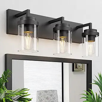 Bathroom Vanity Light, 3 Light Matte Black Vanity Lights with Clear Glass Shade, 22in Modern Wall Sconces, Bathroom Lighting Fixtures Over Mirror for Living Room