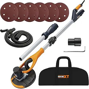 MAXXT Drywall Sander, Lightweight Popcorn Ceiling Removal Tool, 5 Variable Speed Foldable Telescopic Electric Drywall Sander, 800-1700RPM Vertical Power Ceiling Sander With 6pcs SandPapers, Bag